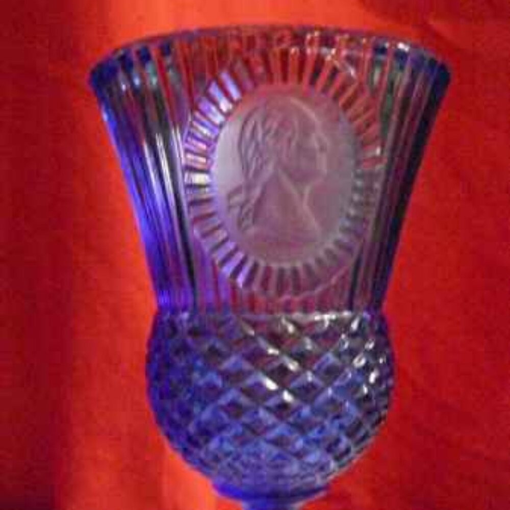 Set of 4 ~ Cobalt Blue Goblets ~ 1976 Fostoria George Washington Avon Collection
